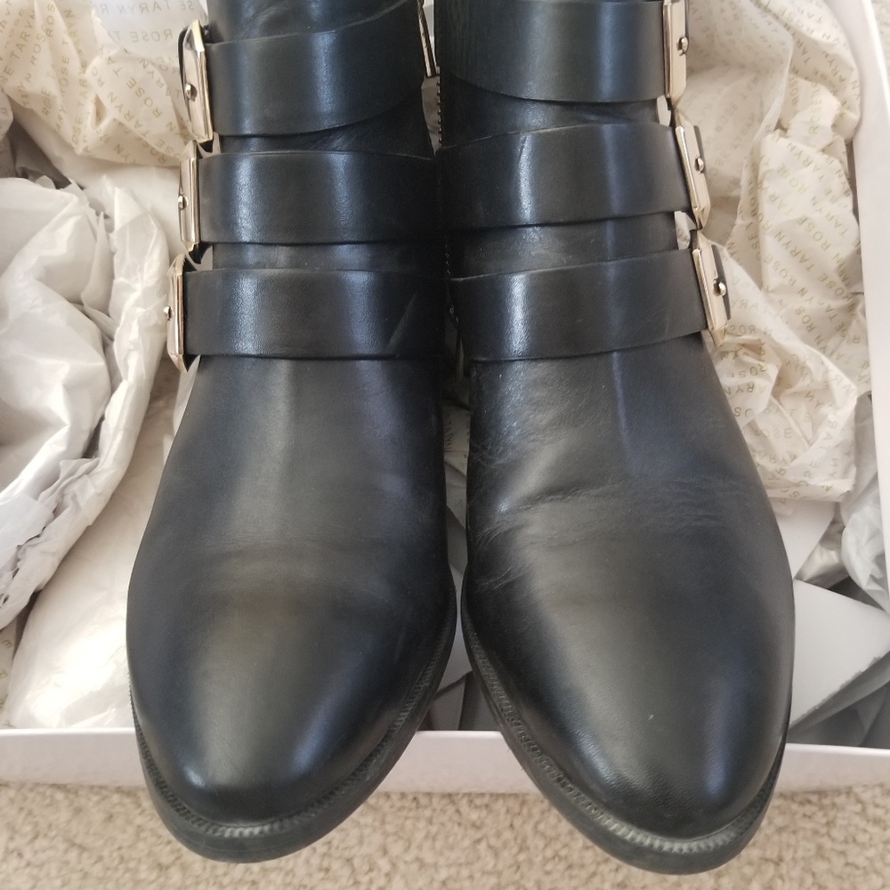 Taryn Rose Black Leather Buckle Ankle Boots Sz 6 - Picture 8 of 8